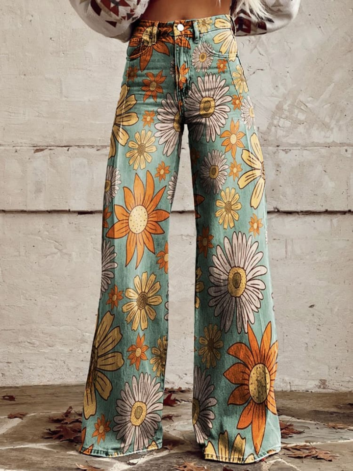Scarlett™ - Retro Floral Wide-Leg Trousers