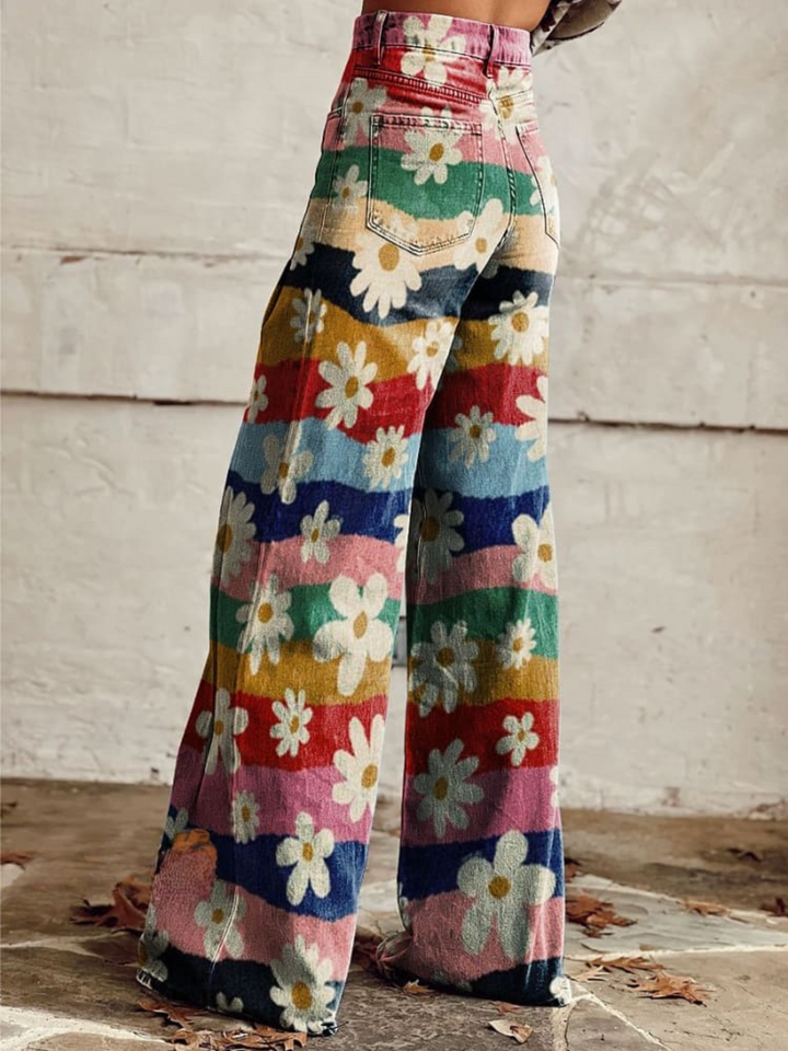 Lily™ - Retro Colorful Striped Floral Wide Leg Trousers