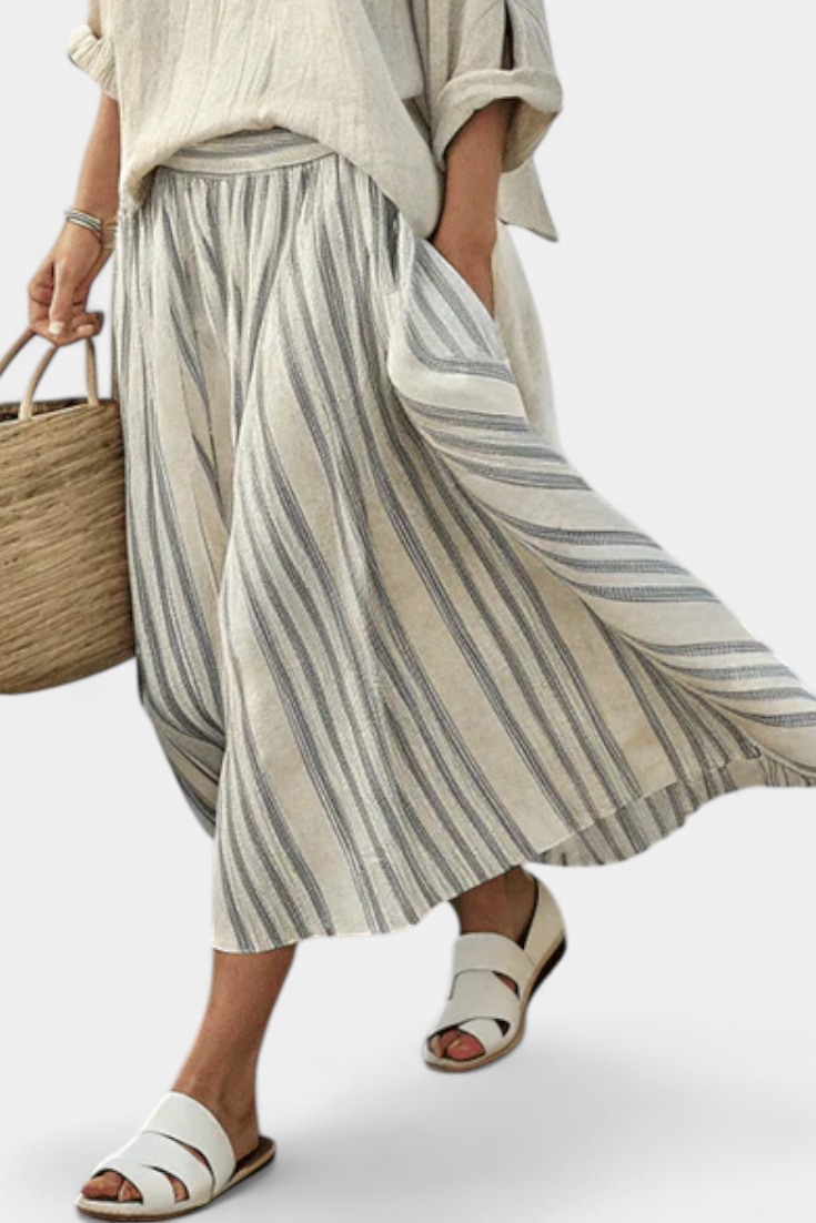 Aurcyn | Relaxed Fit Blouse & Striped Midi Skirt Set