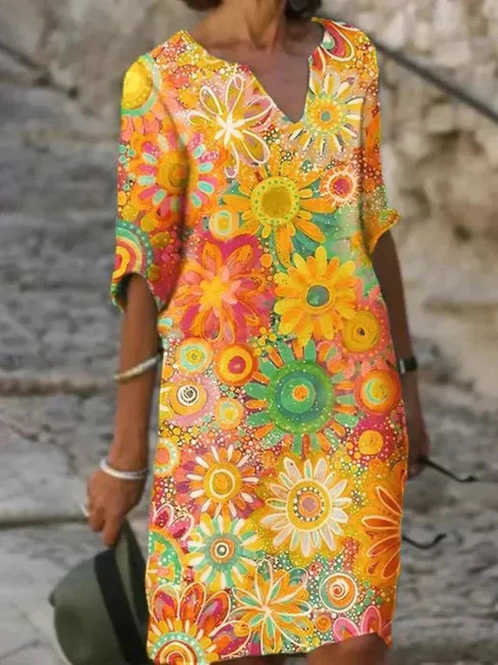Nira | Colorful Floral Midi Dress