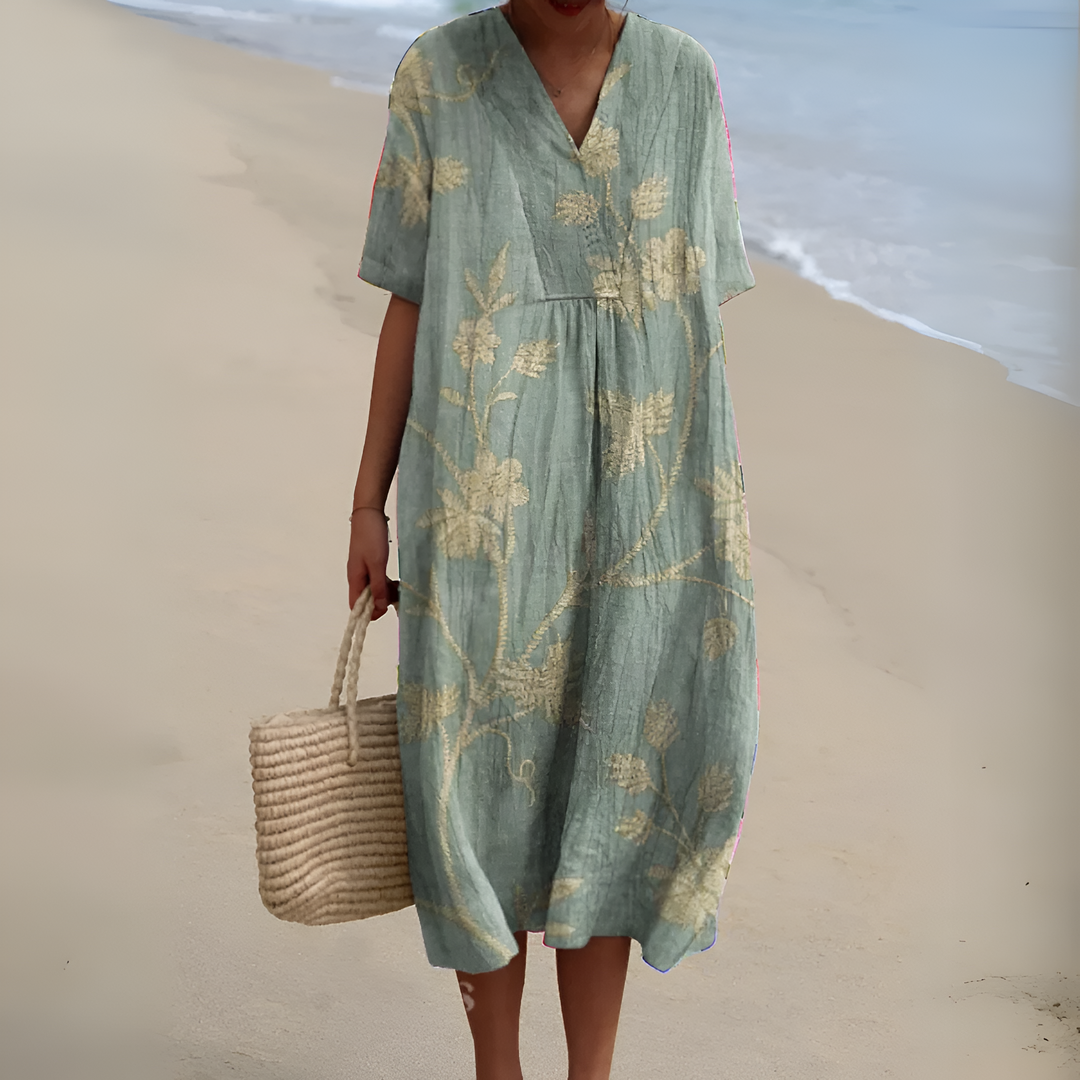 Iris Sage Vine Embroidered Midi Dress