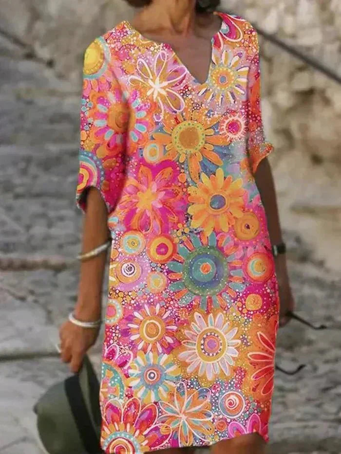 Nira | Colorful Floral Midi Dress