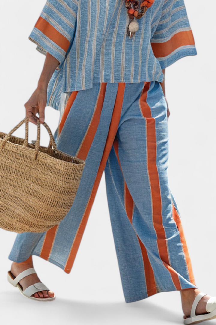 Velmere | Elegant Terracotta Striped Top and Trousers Set