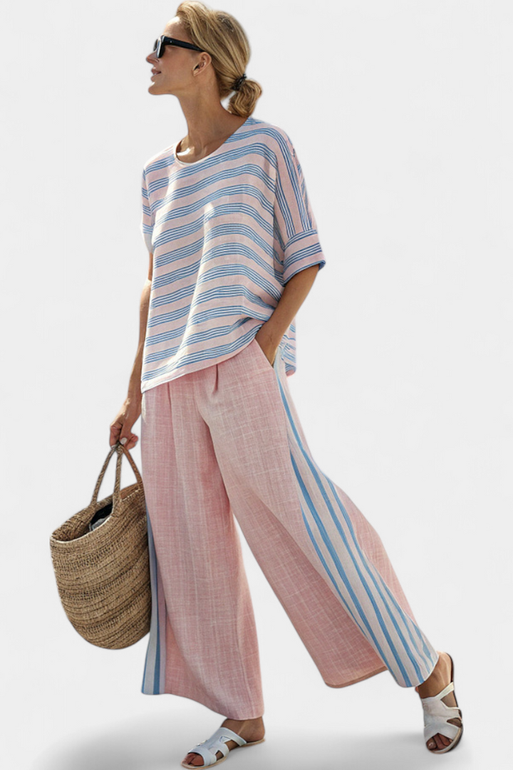 Virella | Chic Pink and Blue Blouse with Cozy Pants