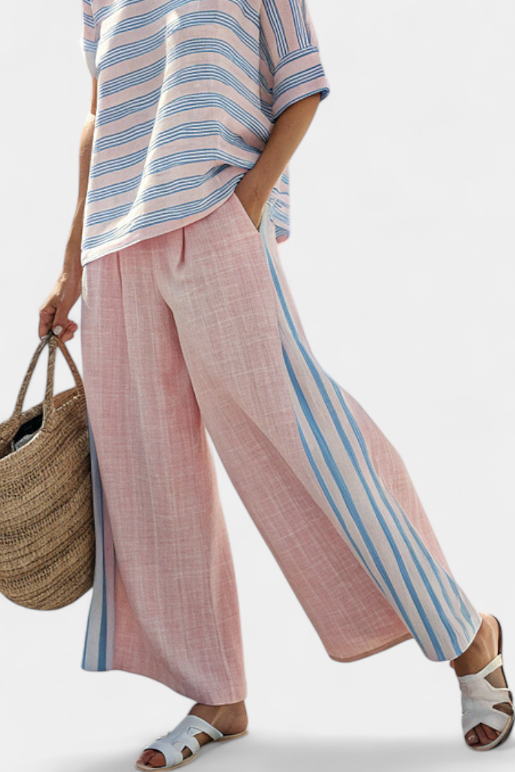 Virella | Chic Pink and Blue Blouse with Cozy Pants