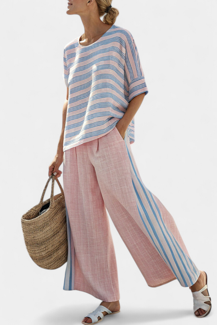 Virella | Chic Pink and Blue Blouse with Cozy Pants