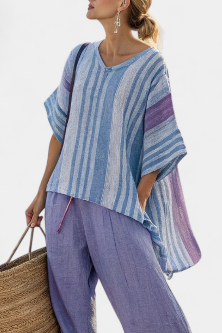 Zellora | Chic Lavender and Sky Blue Top with Matching Pants
