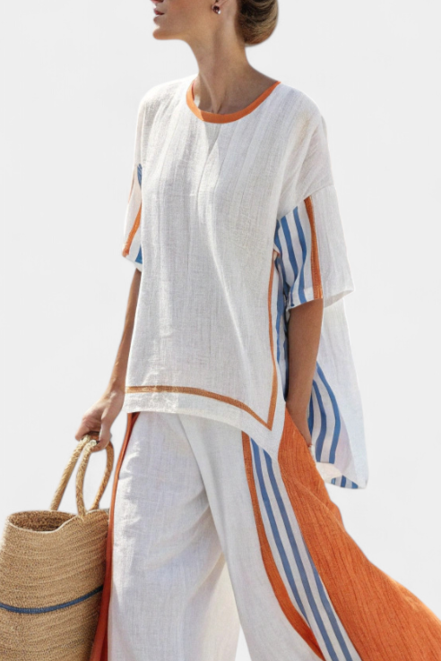 Thorneil | Relaxed Fit Striped Wide-Leg Pants and Top Set