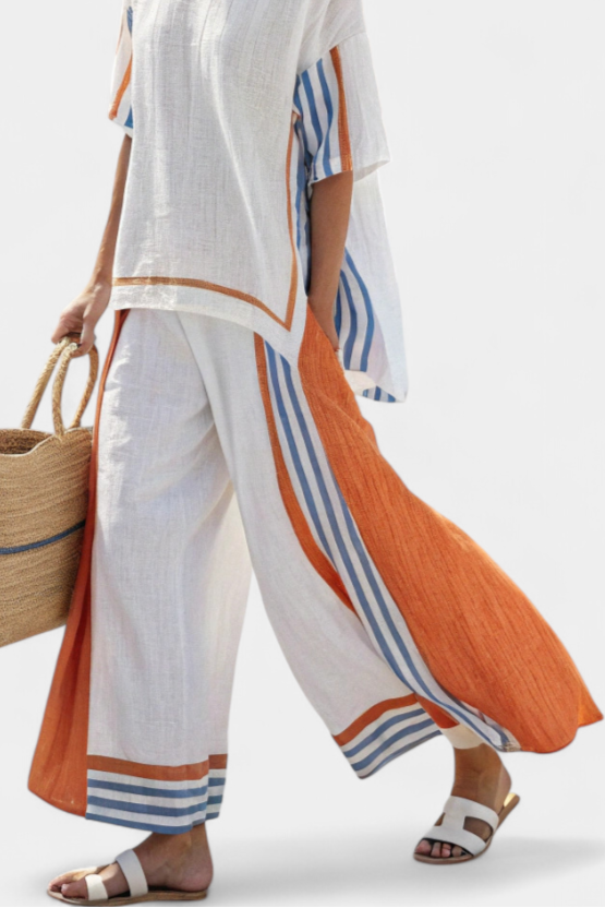 Thorneil | Relaxed Fit Striped Wide-Leg Pants and Top Set
