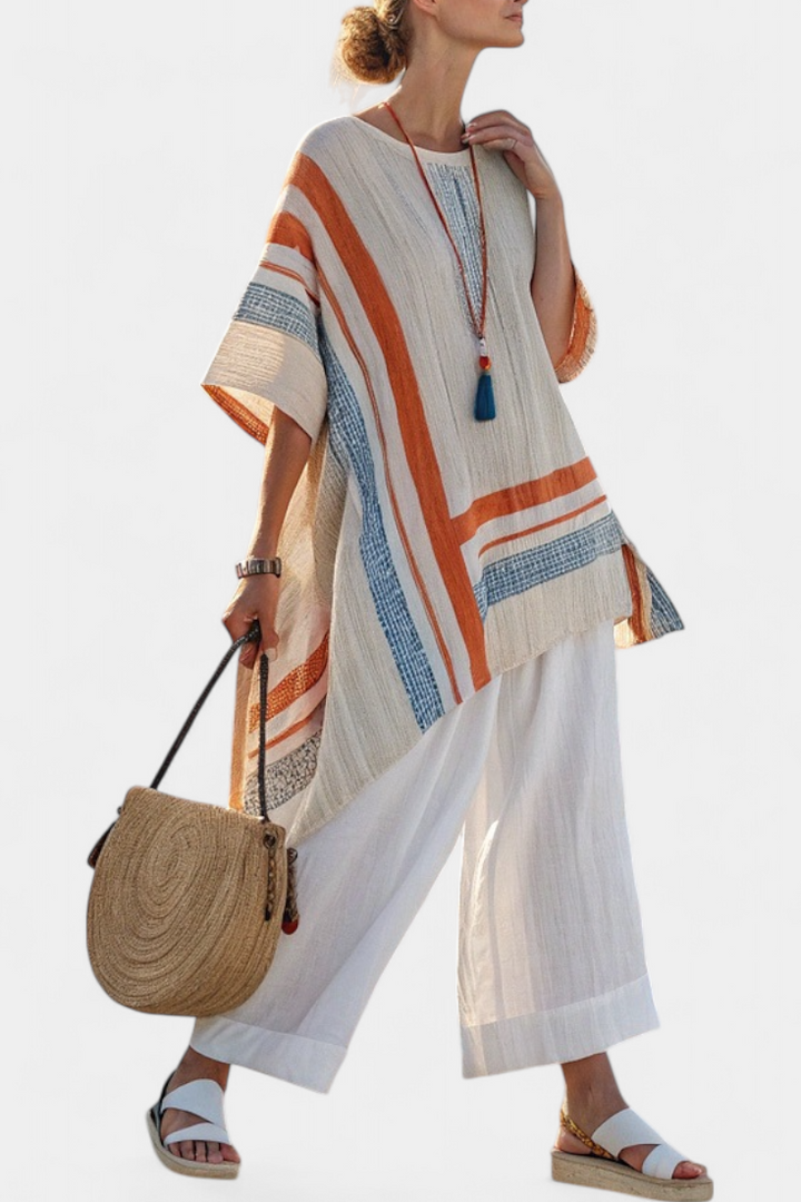 Caevan | Elegant Asymmetrical Top & Flowing Wide-Leg Trousers