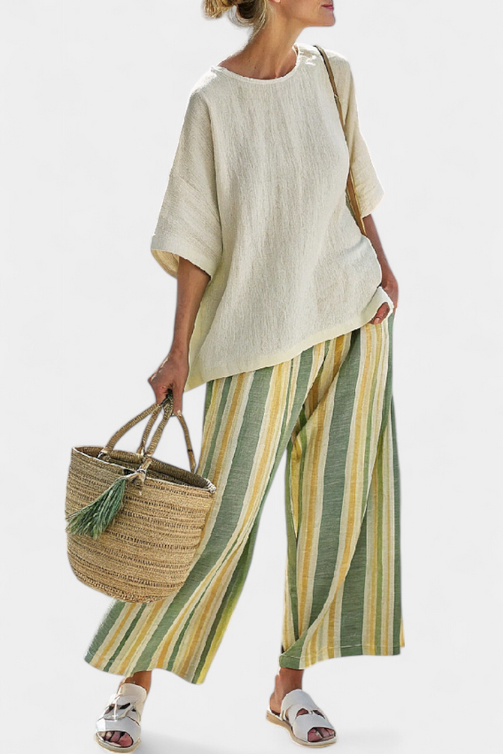 Ellowyn | Elegant Blouse & Striped Trousers