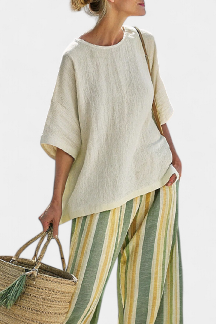 Ellowyn | Elegant Blouse & Striped Trousers