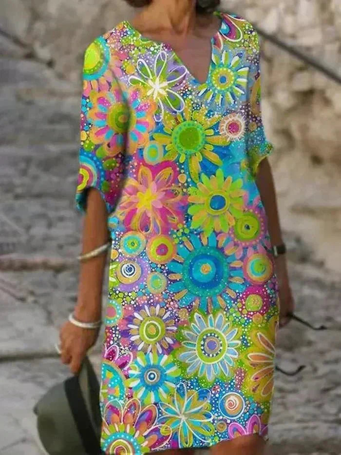 Nira | Colorful Floral Midi Dress