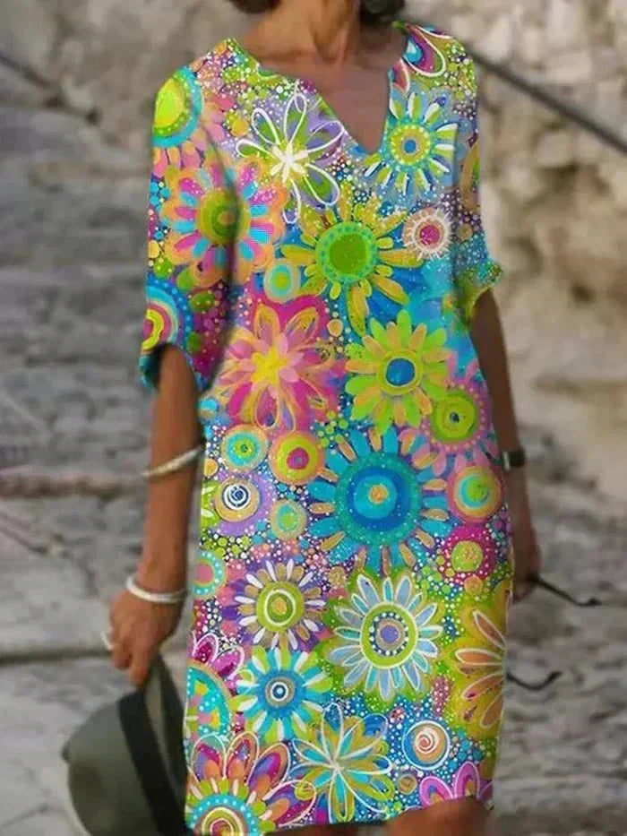 Nira | Colorful Floral Midi Dress