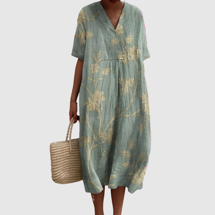 Iris Sage Vine Embroidered Midi Dress