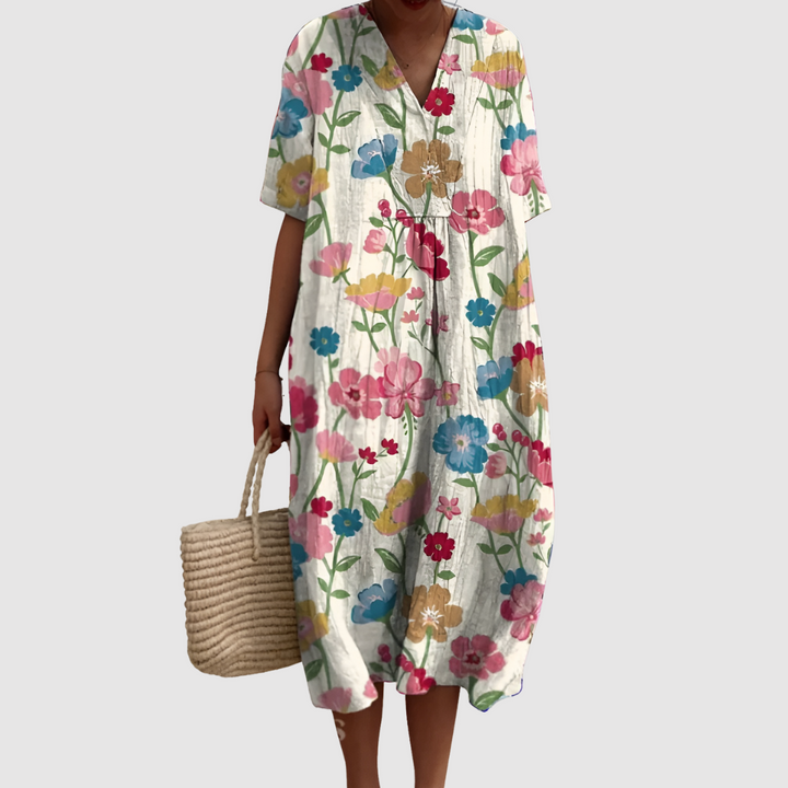 Poppy | Lively Floral Midi Dress with a Breezy Feel