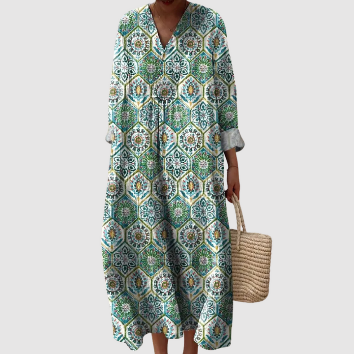 Sophia | Maxi Dress with Mediterranean Tile Print