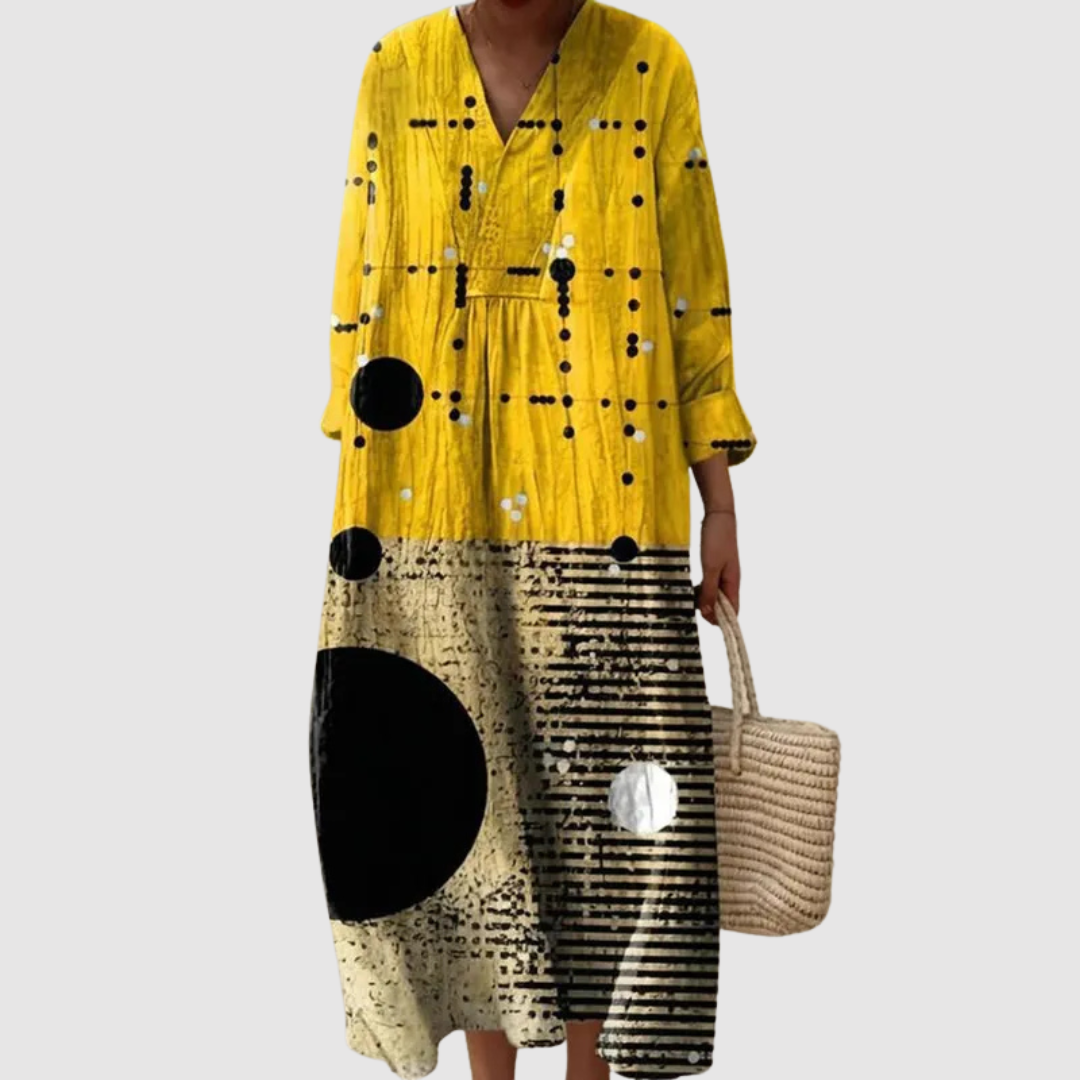 Evangeline | Contemporary Dot & Line Long Sleeve Midi Dress