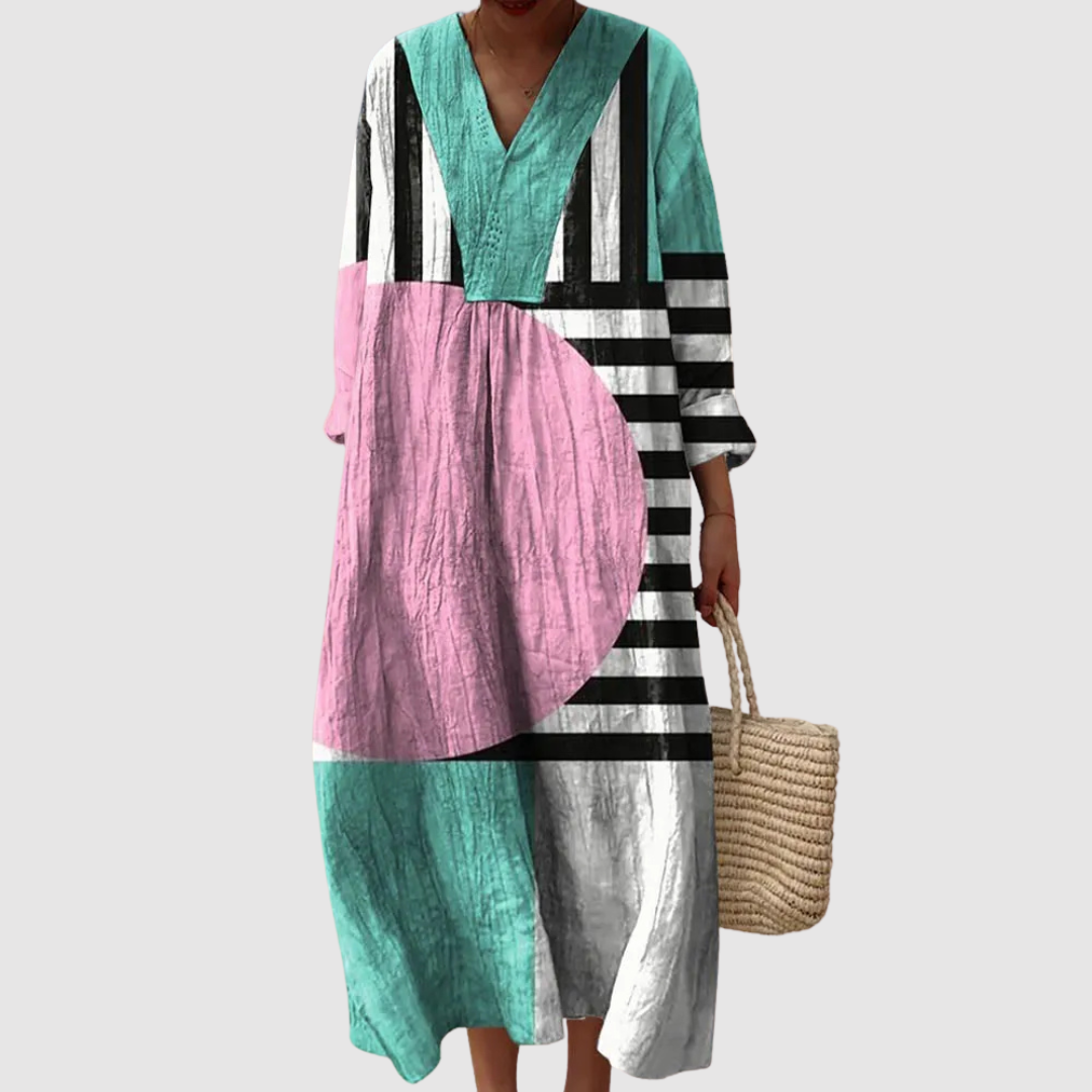 Quinn | Colorblock Geo Print Maxi Dress