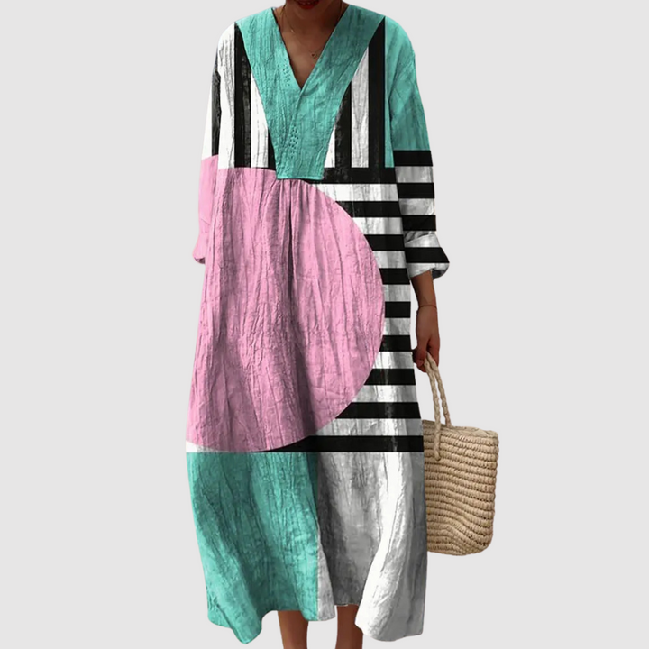 Quinn | Colorblock Geo Print Maxi Dress