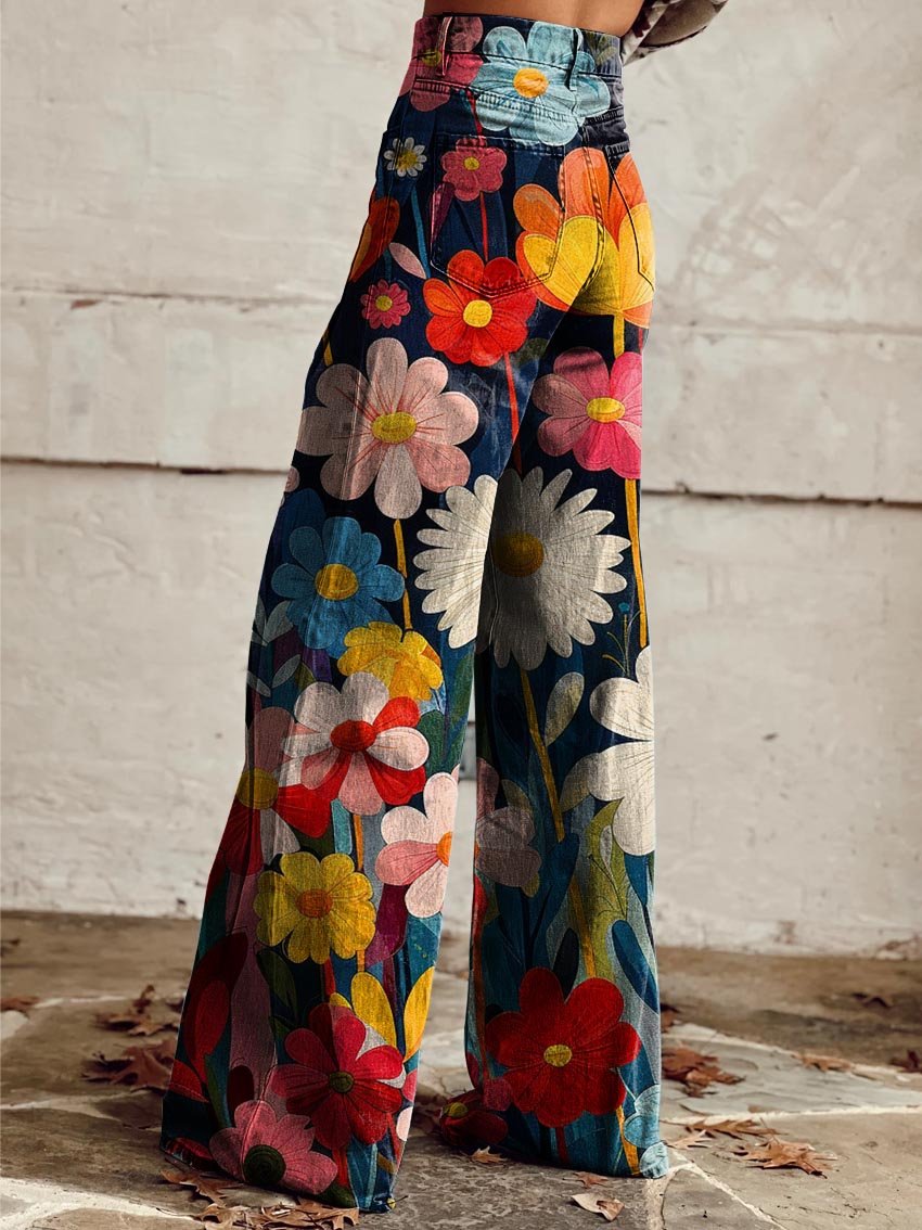 Harper™ - Relaxed Floral Print Wide Leg Trousers in Vibrant Colors